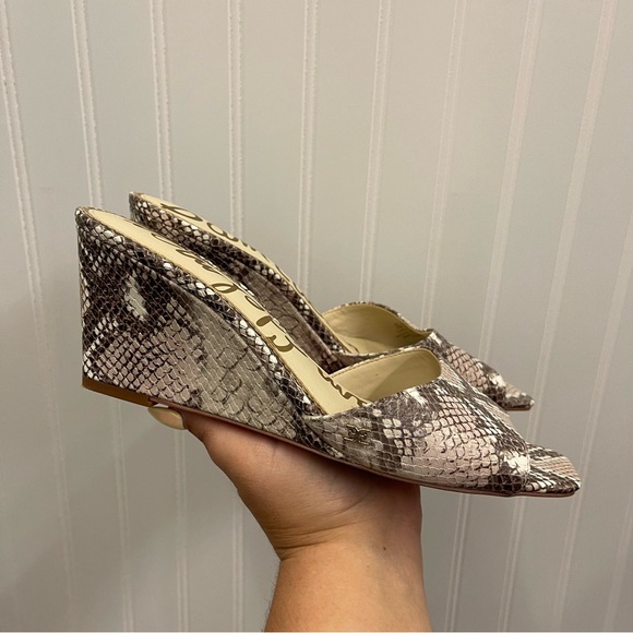 Sam Edelman Tesma Snake Skin Print Leather Wedge Mule Sandal Sz 9.5 - Picture 1 of 10